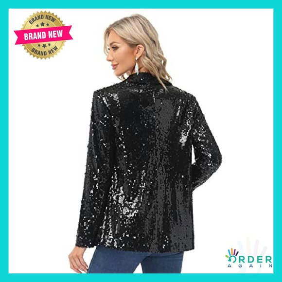 Sequin Blazer Jacket Open Front Sparkling Glamorous Evening Party Wear